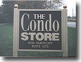 The Condo Store.  Sand-blasted with custom frame and painted letters.